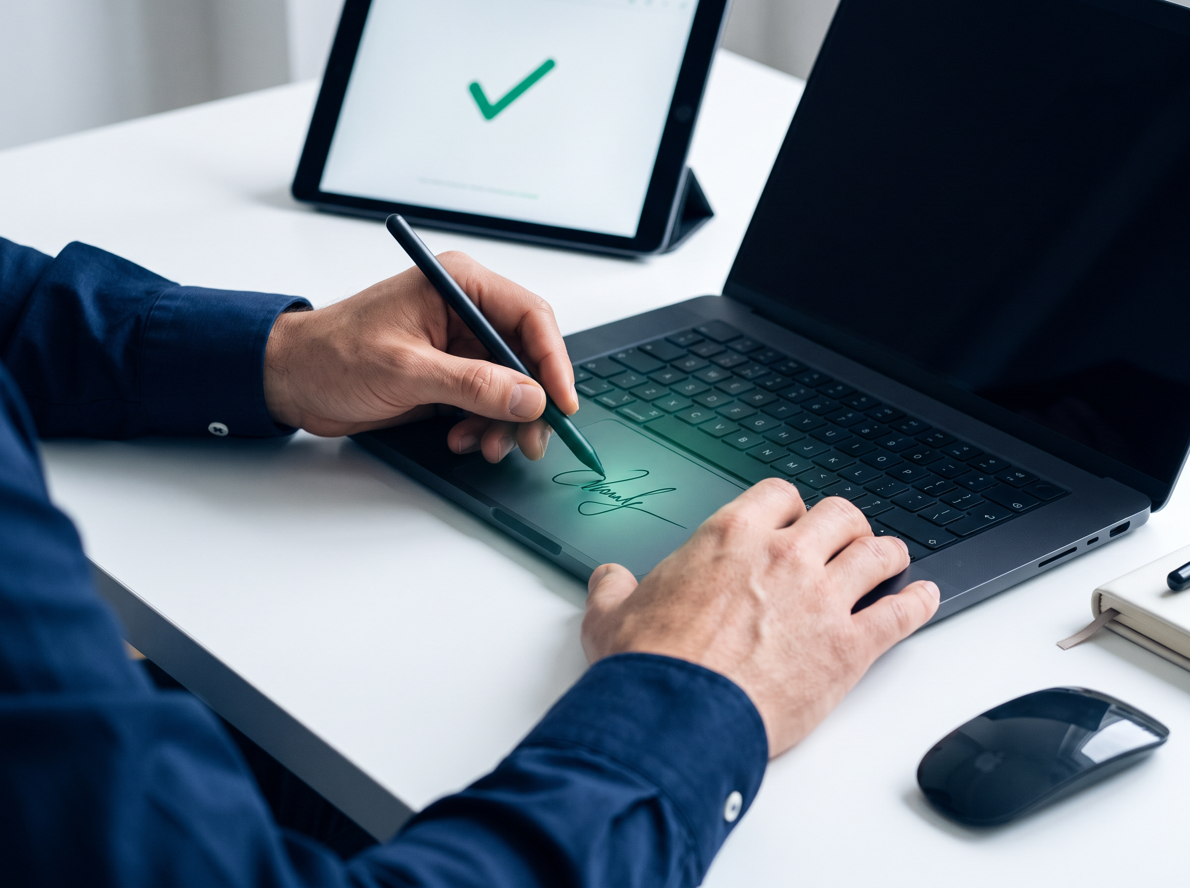 Profissional assinando documento digitalmente