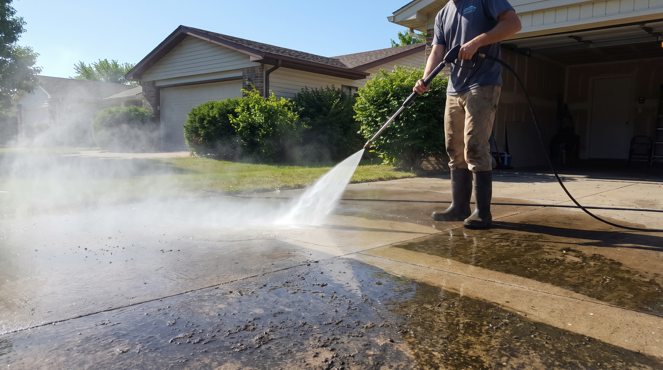 Pressure washing driveway