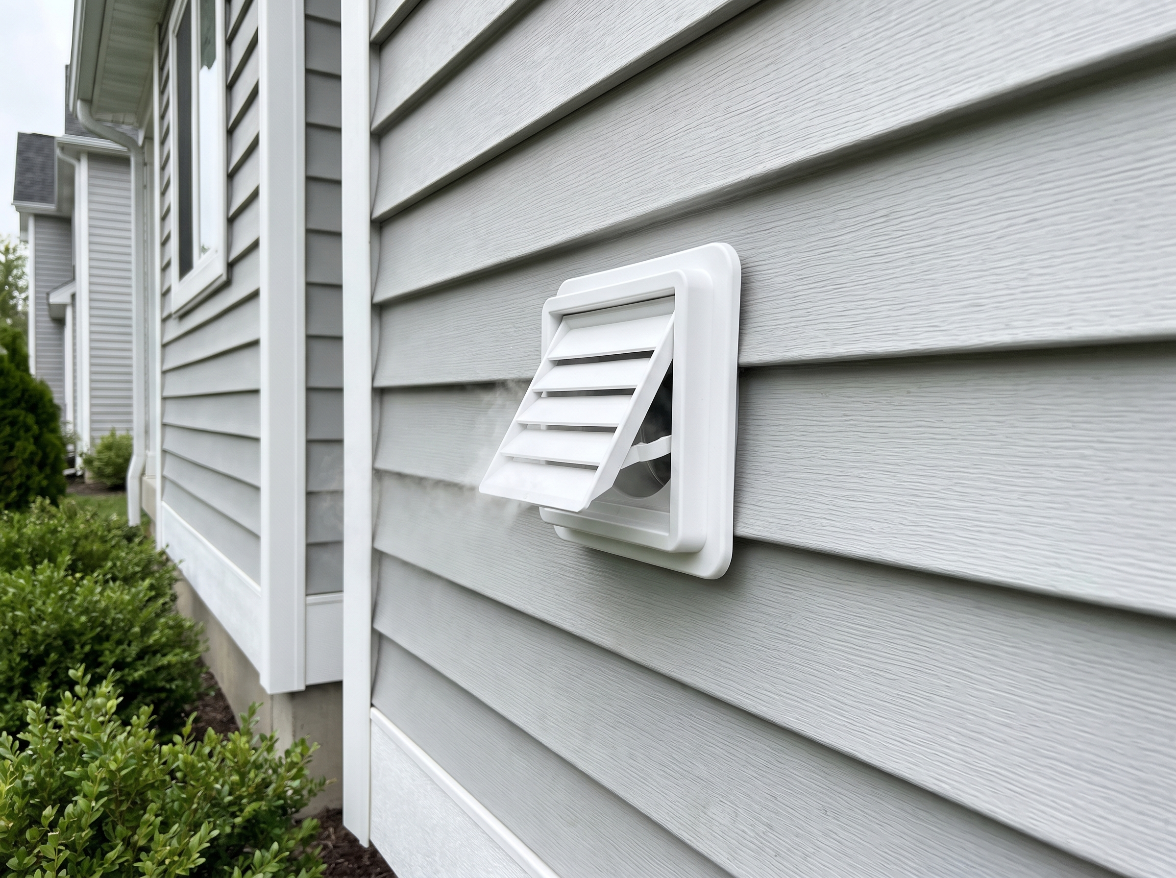 Clean exterior dryer vent cap on a Cleveland-area home