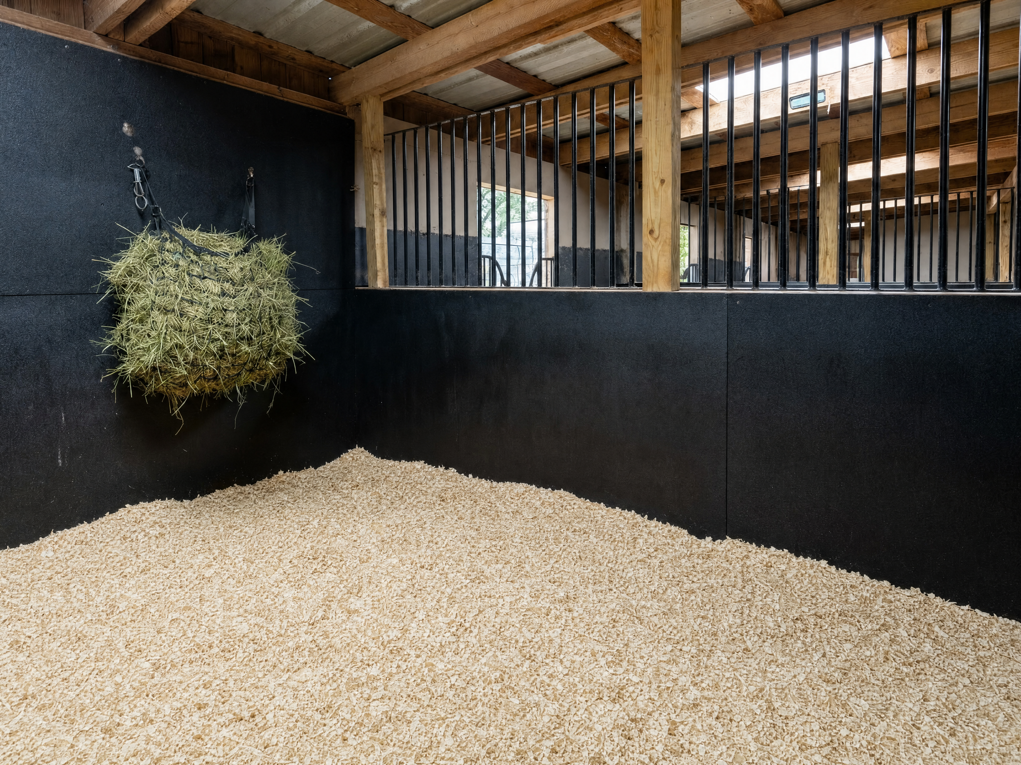 Prepared stall with fresh horse shavings