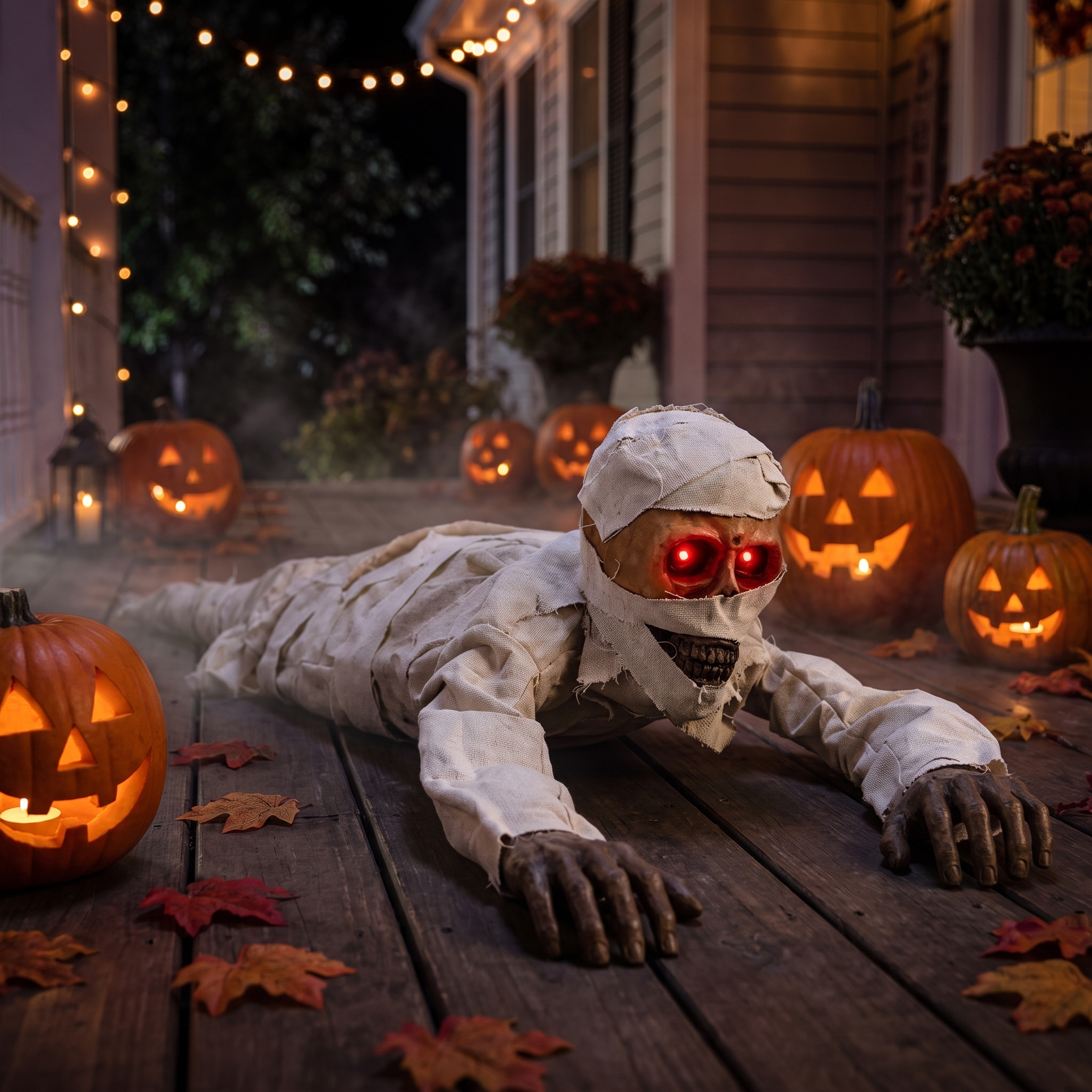 Crawling mummy on a porch