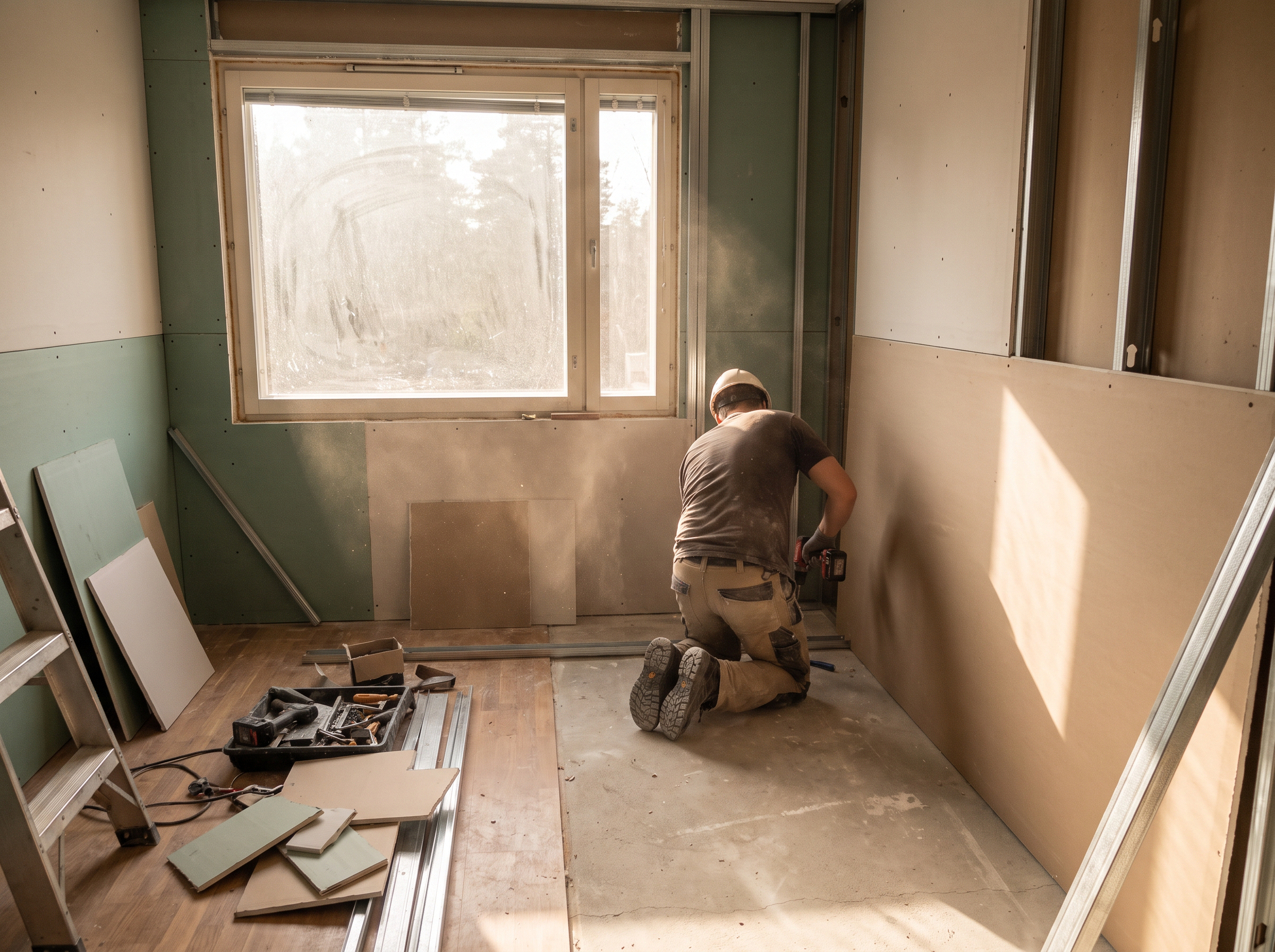 Instalação de parede em drywall com estrutura metálica