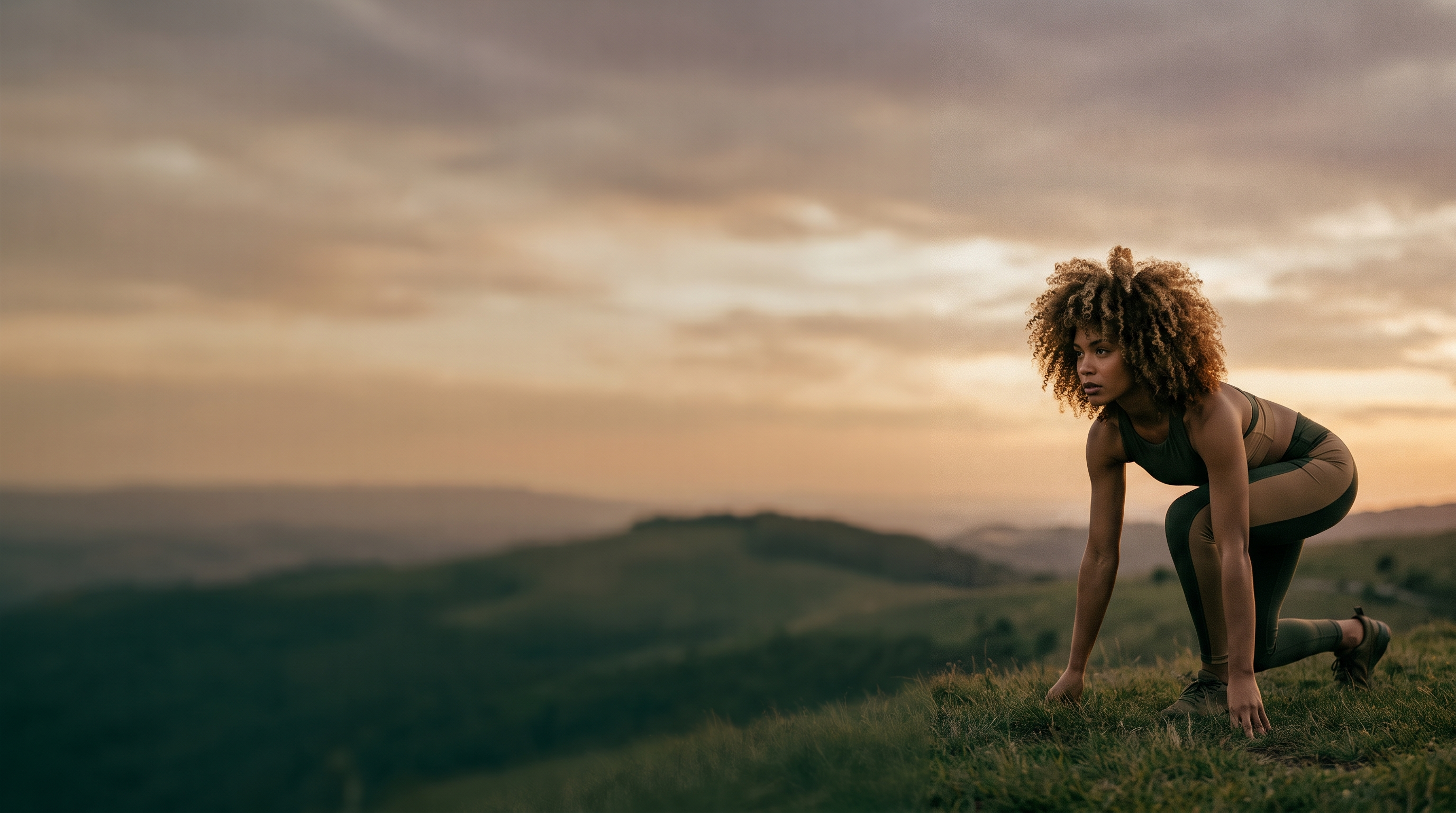 An athlete in a sprint-ready pose