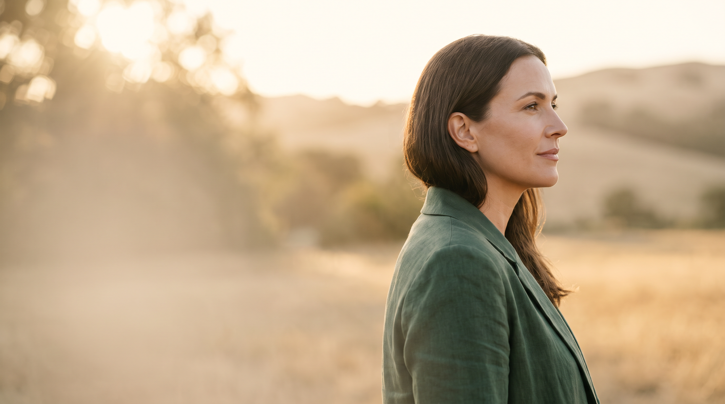 A calm portrait in profile at golden hour
