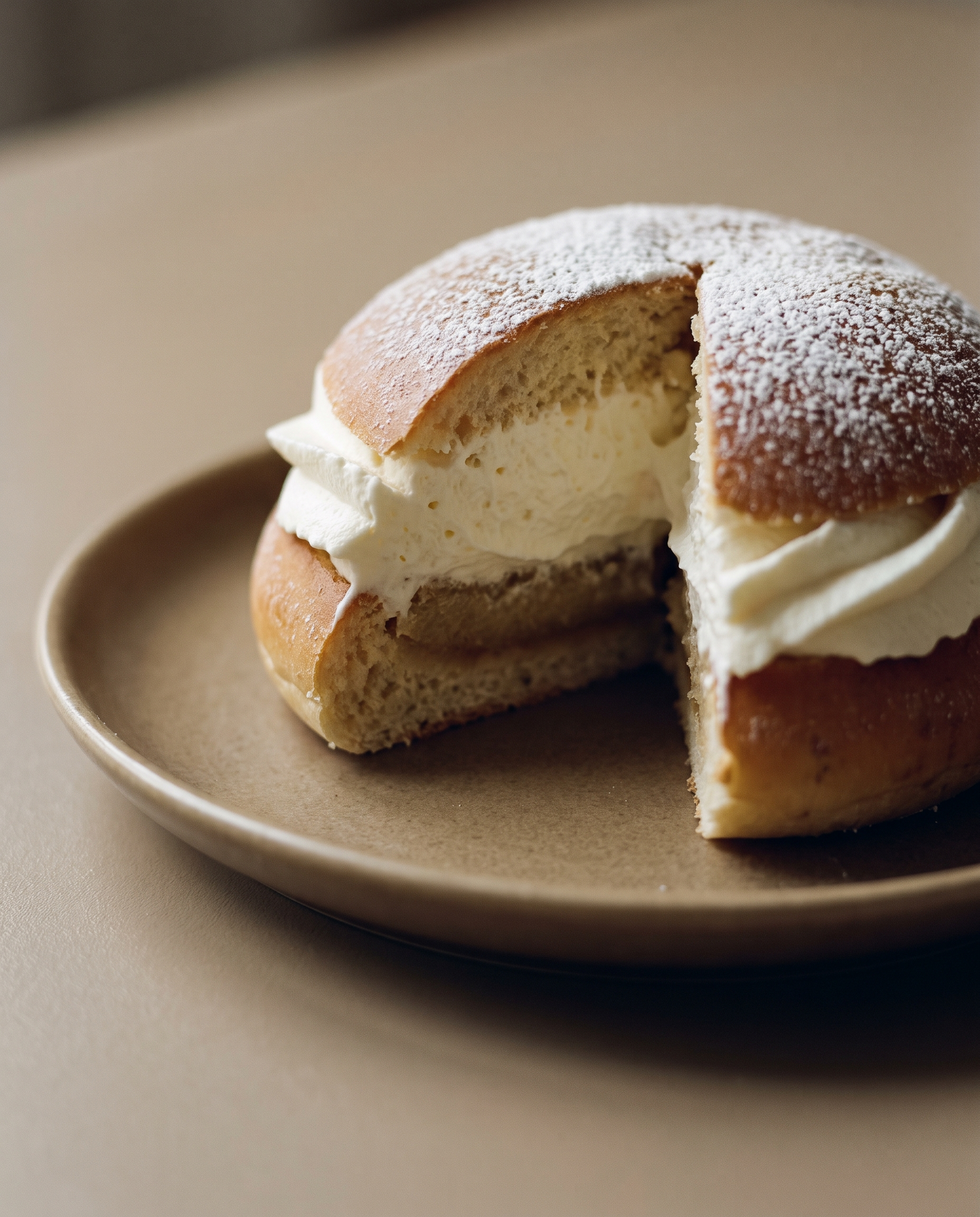 En klassisk semla med mandelmassa och vispad grädde