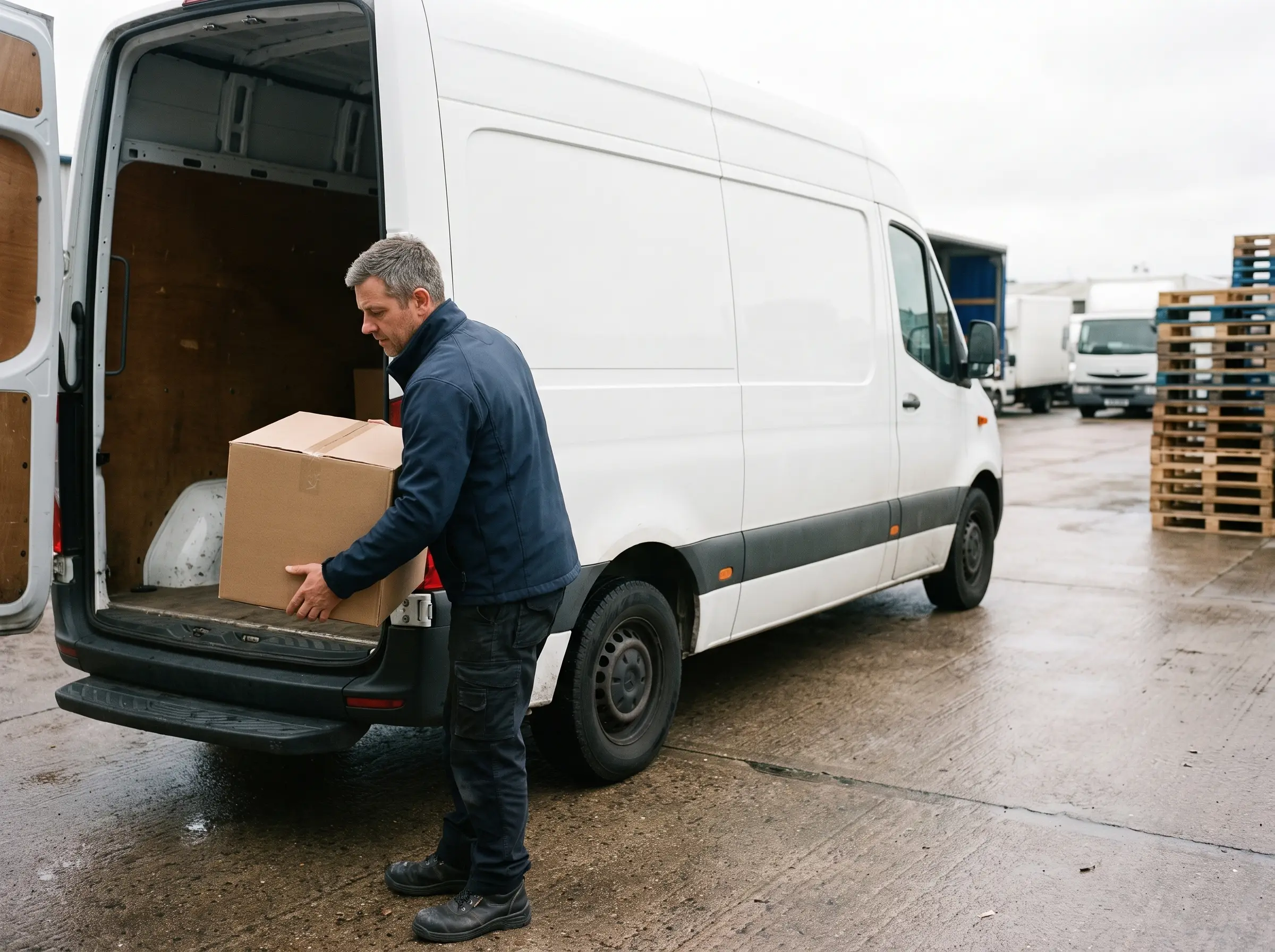 Quotient Logistics driver loading a box into the van