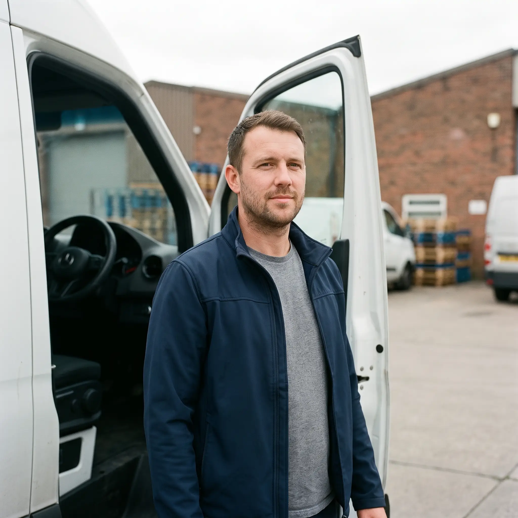 Portrait of a Quotient Logistics driver beside the van