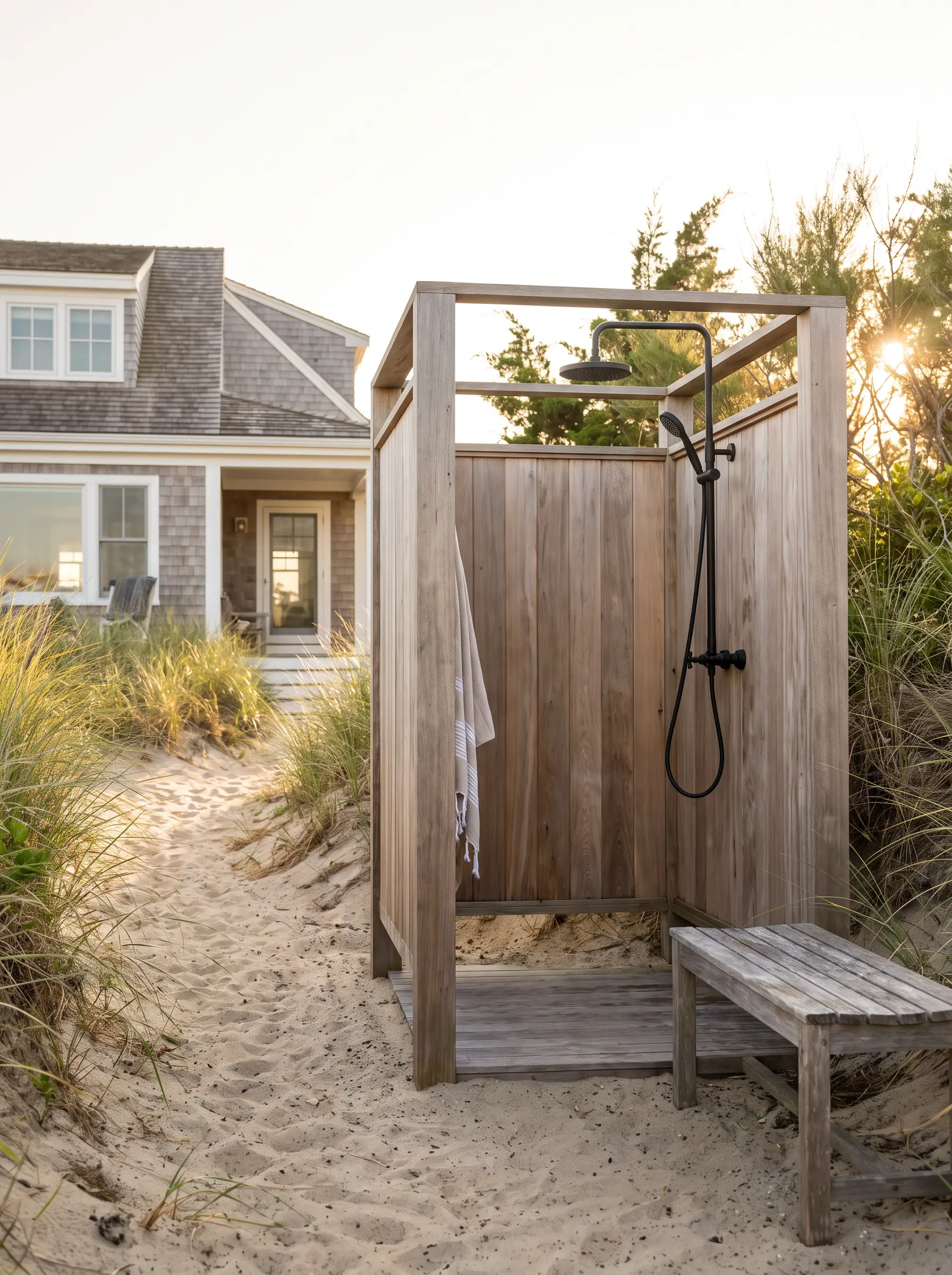 Outdoor shower at a coastal home in Emerald Isle