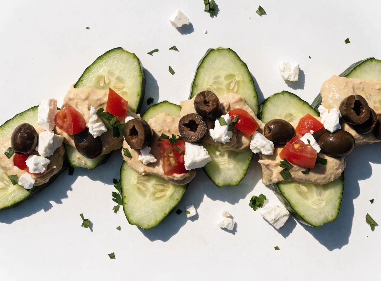 Mediterranean Hummus Cucumber Boats