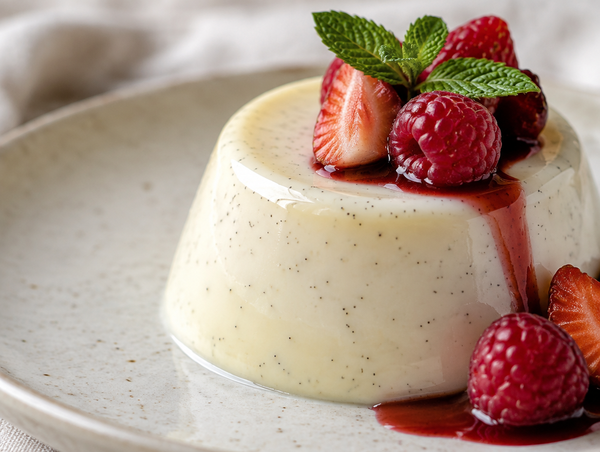 Panna cotta showing smooth silky texture
