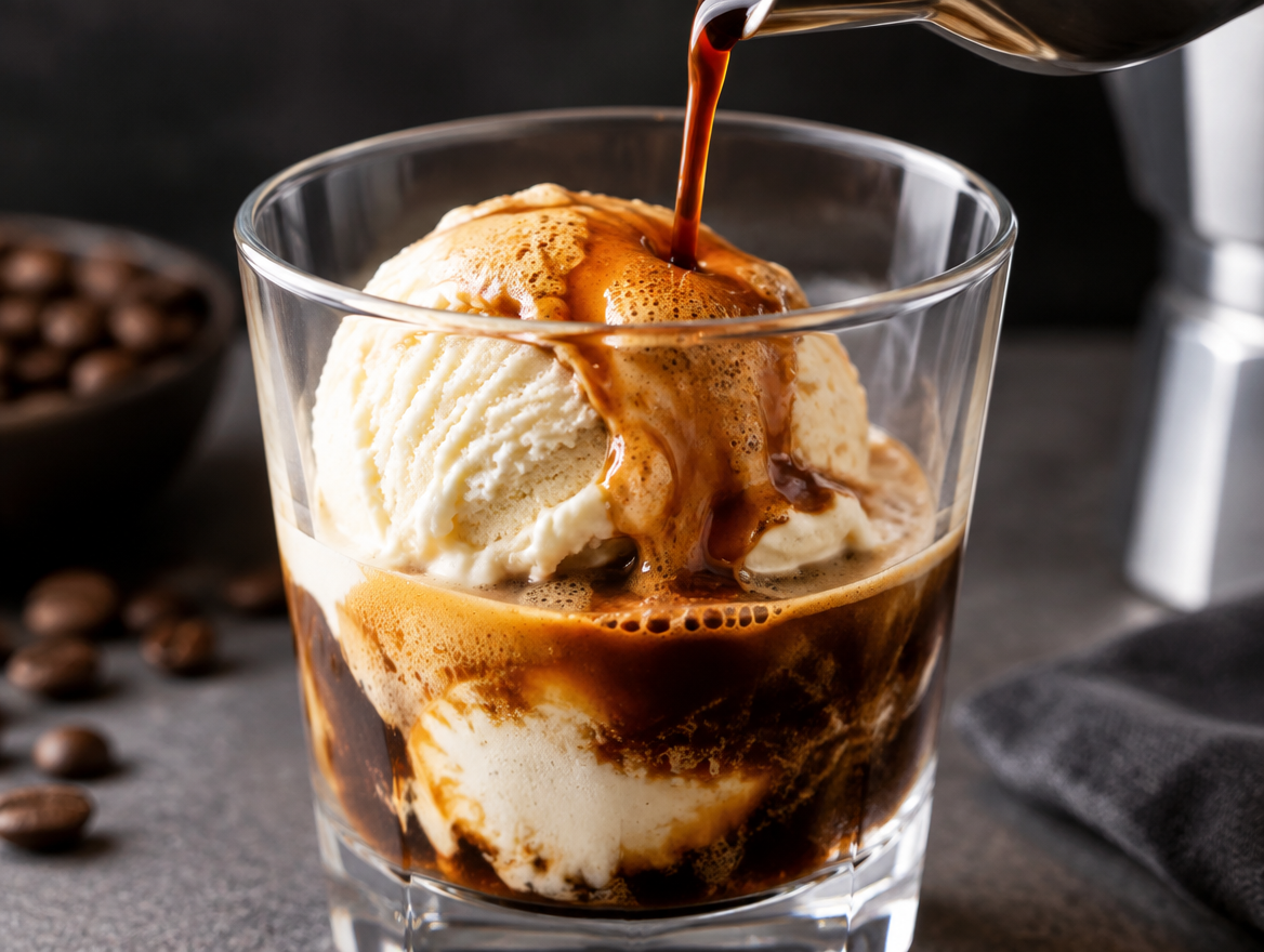 Close-up of affogato with melting ice cream