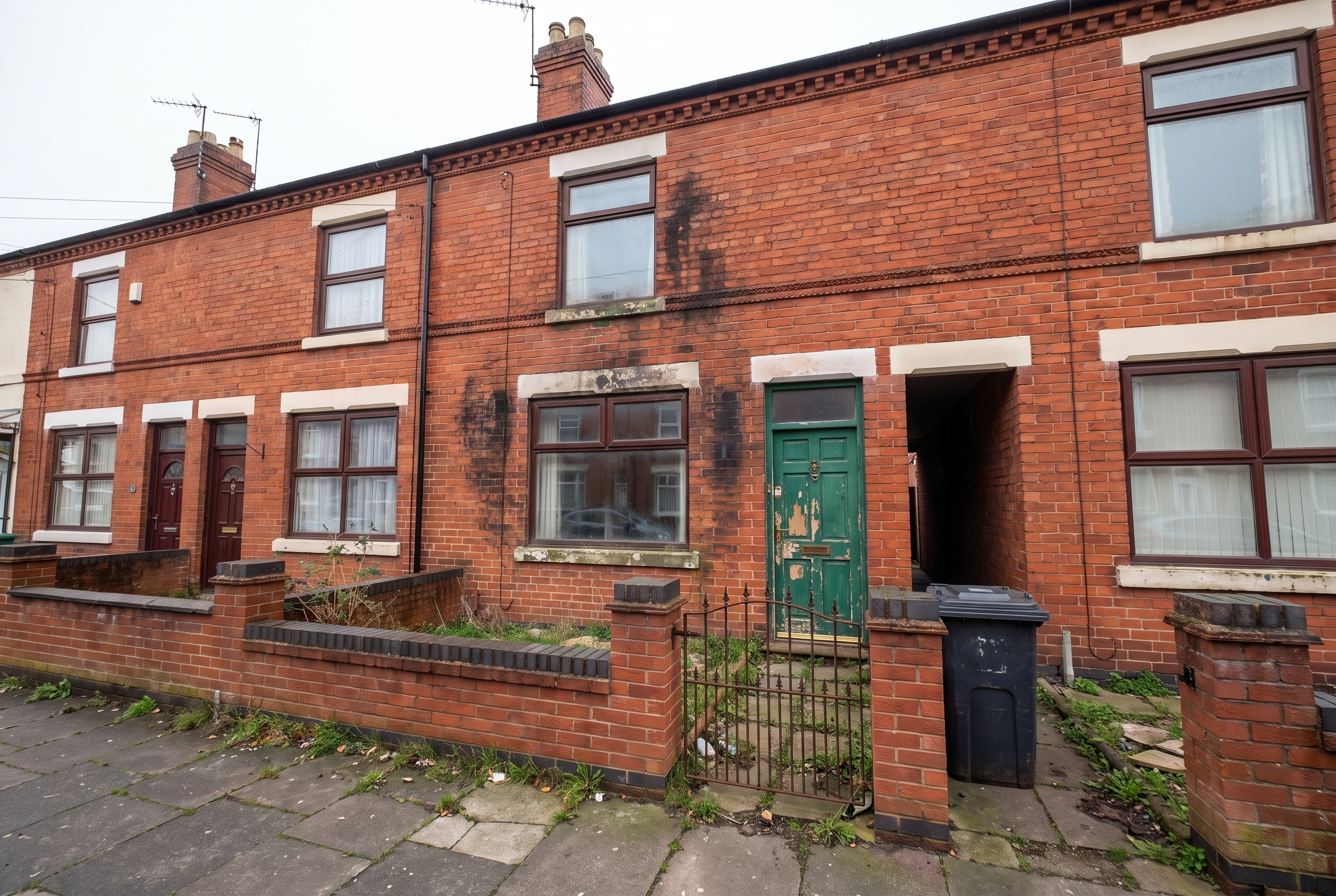 The same Victorian terrace before refurbishment, with a tired front door and dated windows