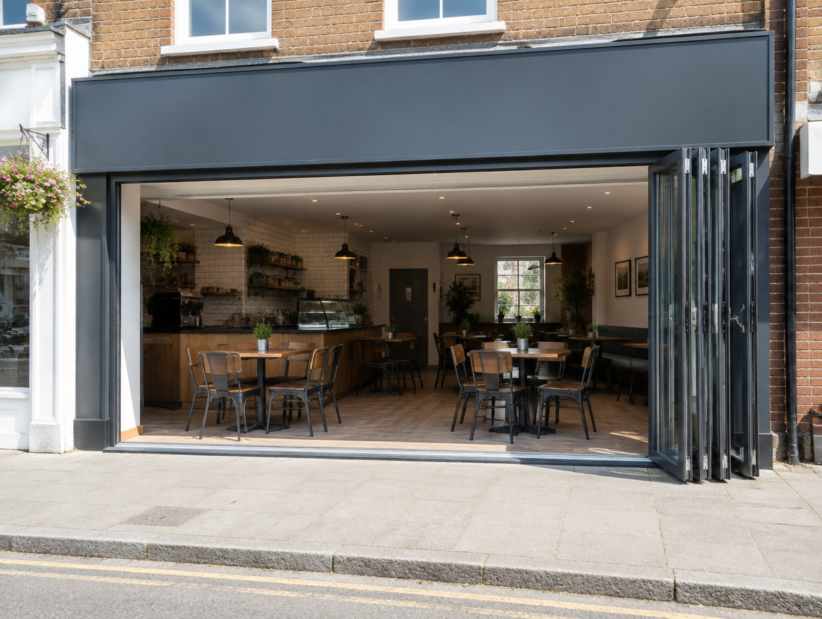 Bi-folding shopfront doors (illustrative image)