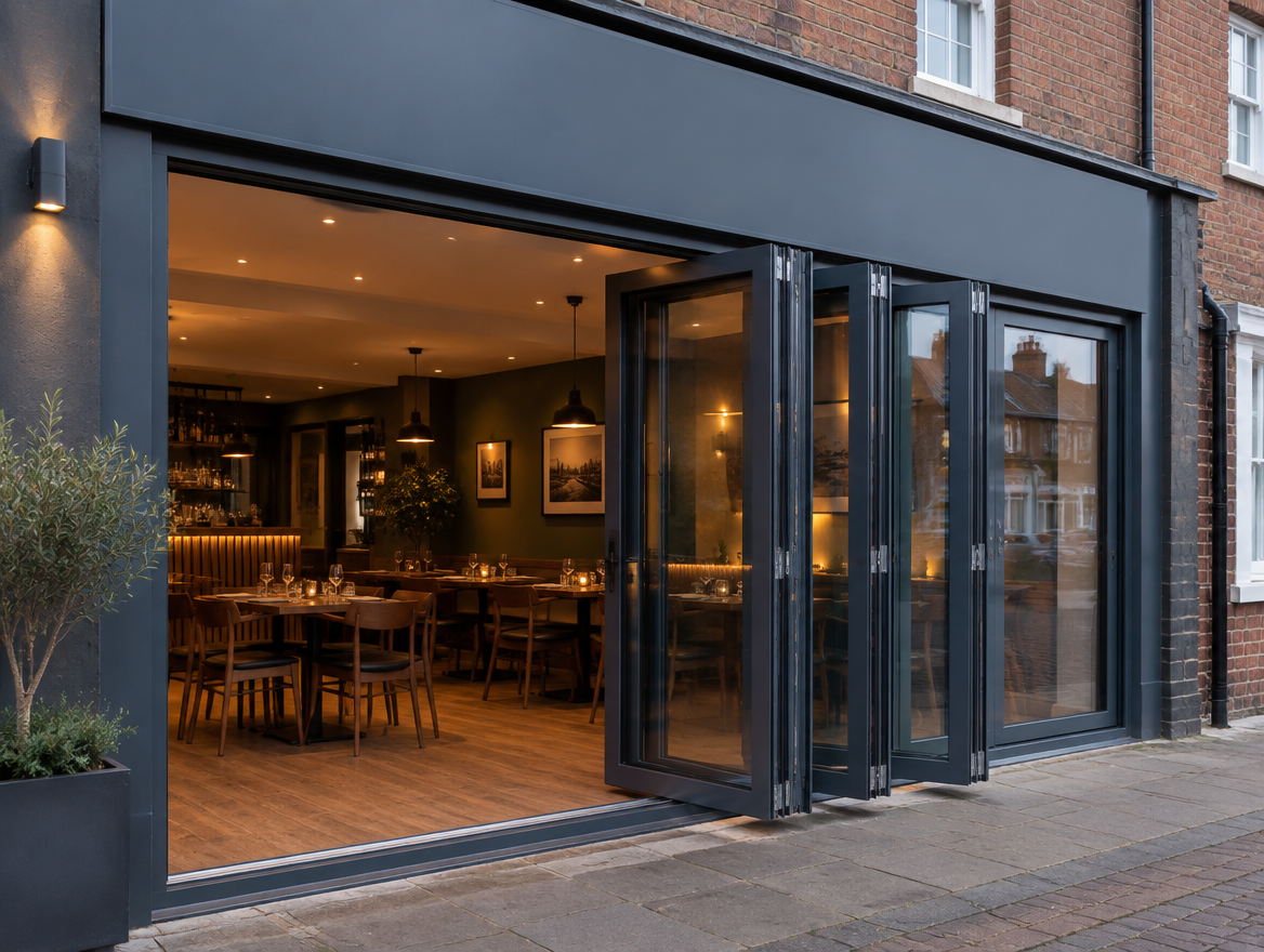 Bi-folding shopfront doors (illustrative image)