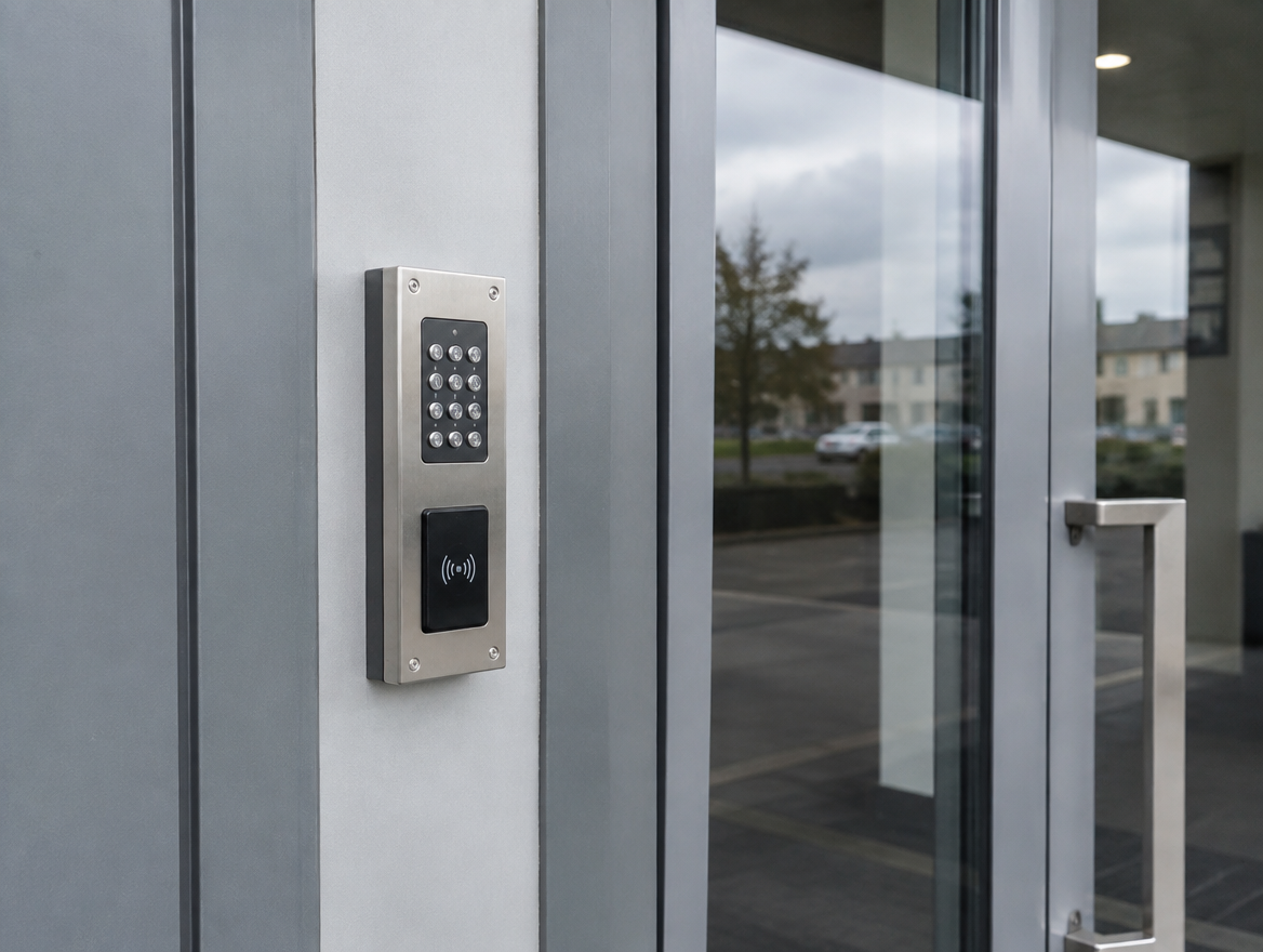 Access control on a commercial door (illustrative image)