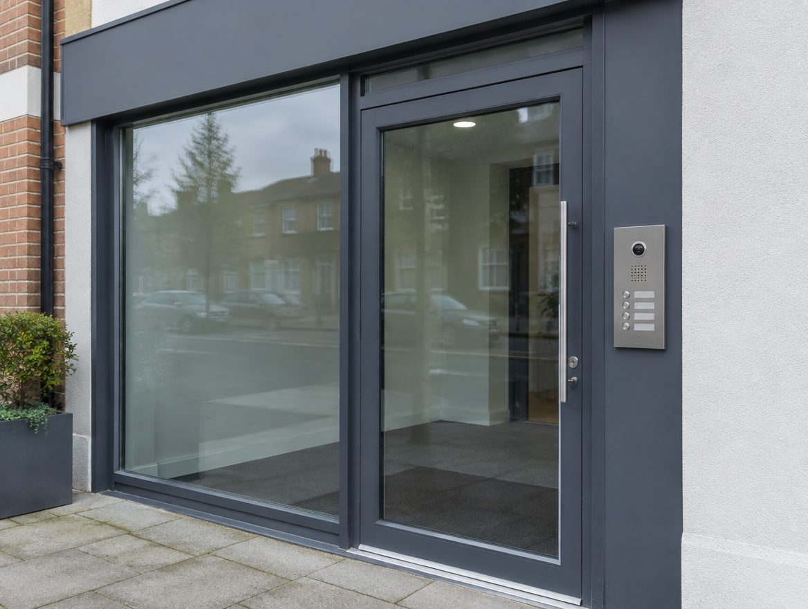 Access control on a commercial door (illustrative image)