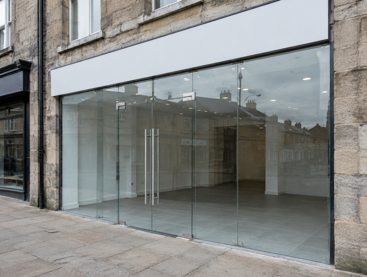 Toughened glass shopfront (illustrative image)