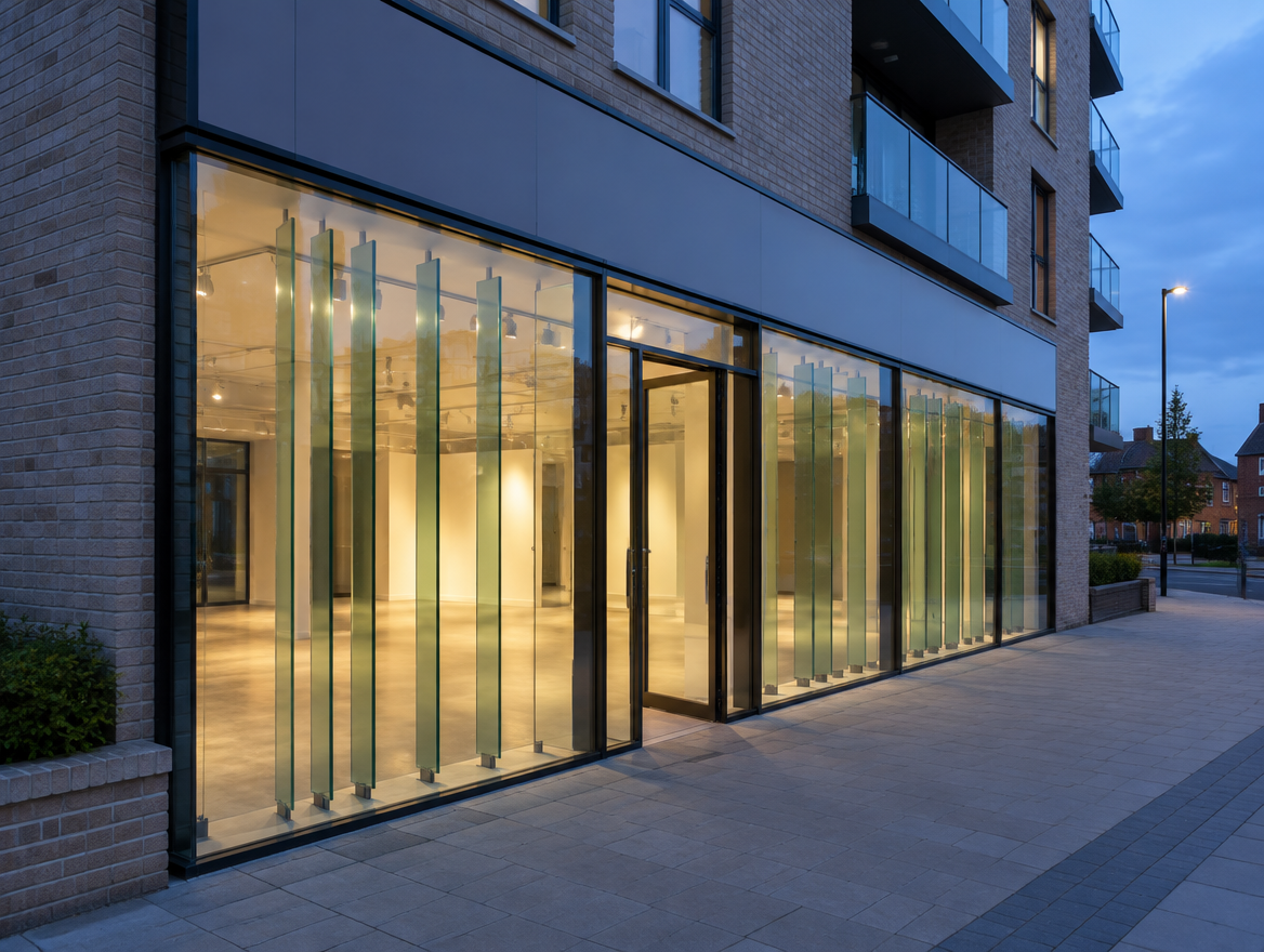 Toughened glass shopfront (illustrative image)