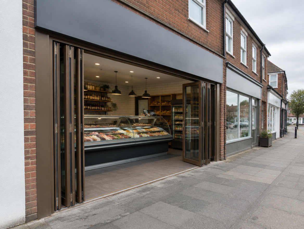 Bi-folding shopfront doors (illustrative image)