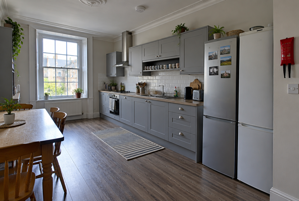 Shared kitchen in a converted Victorian house let as an HMO
