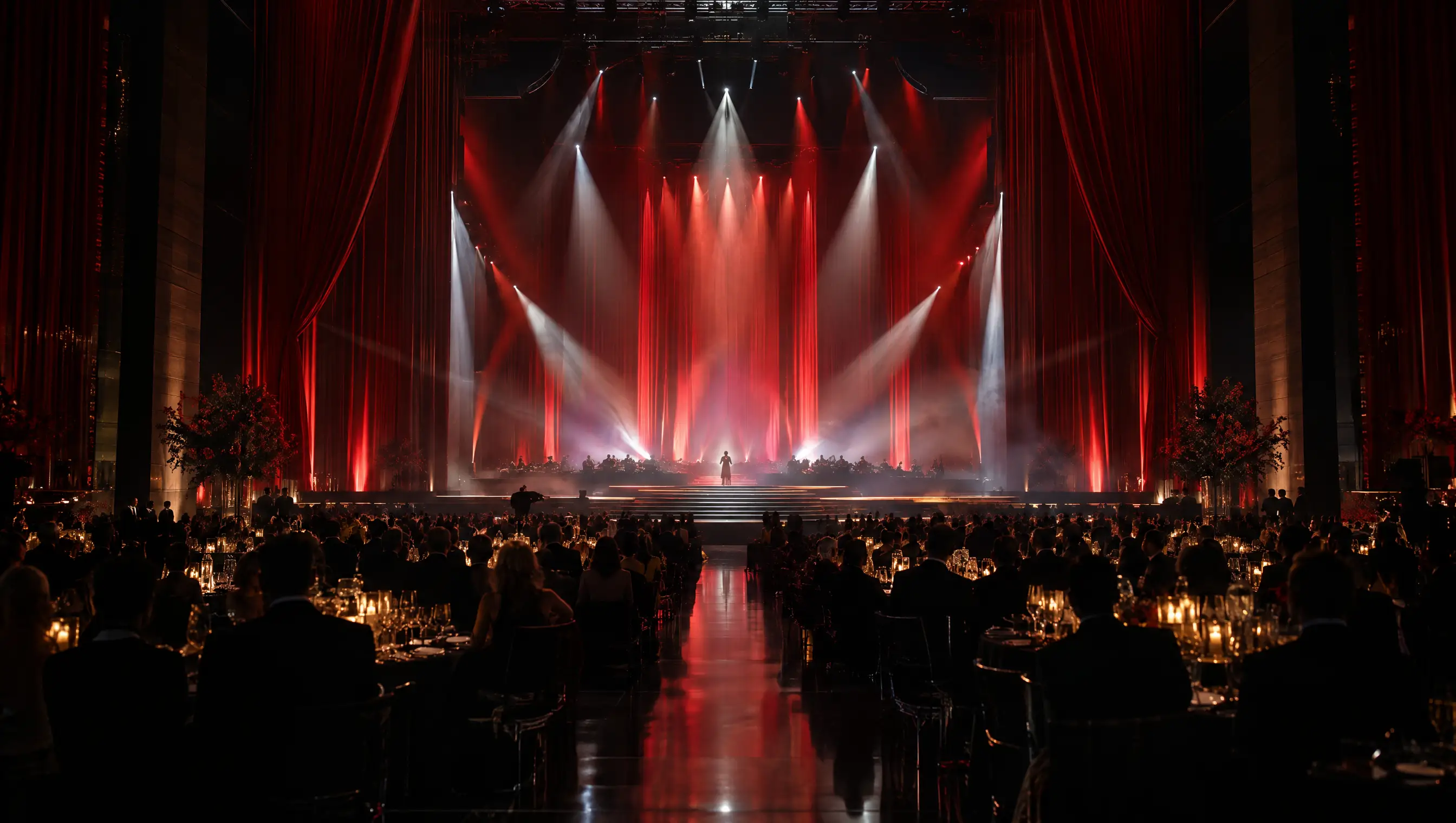 Concept image of an event stage with cinematic lighting