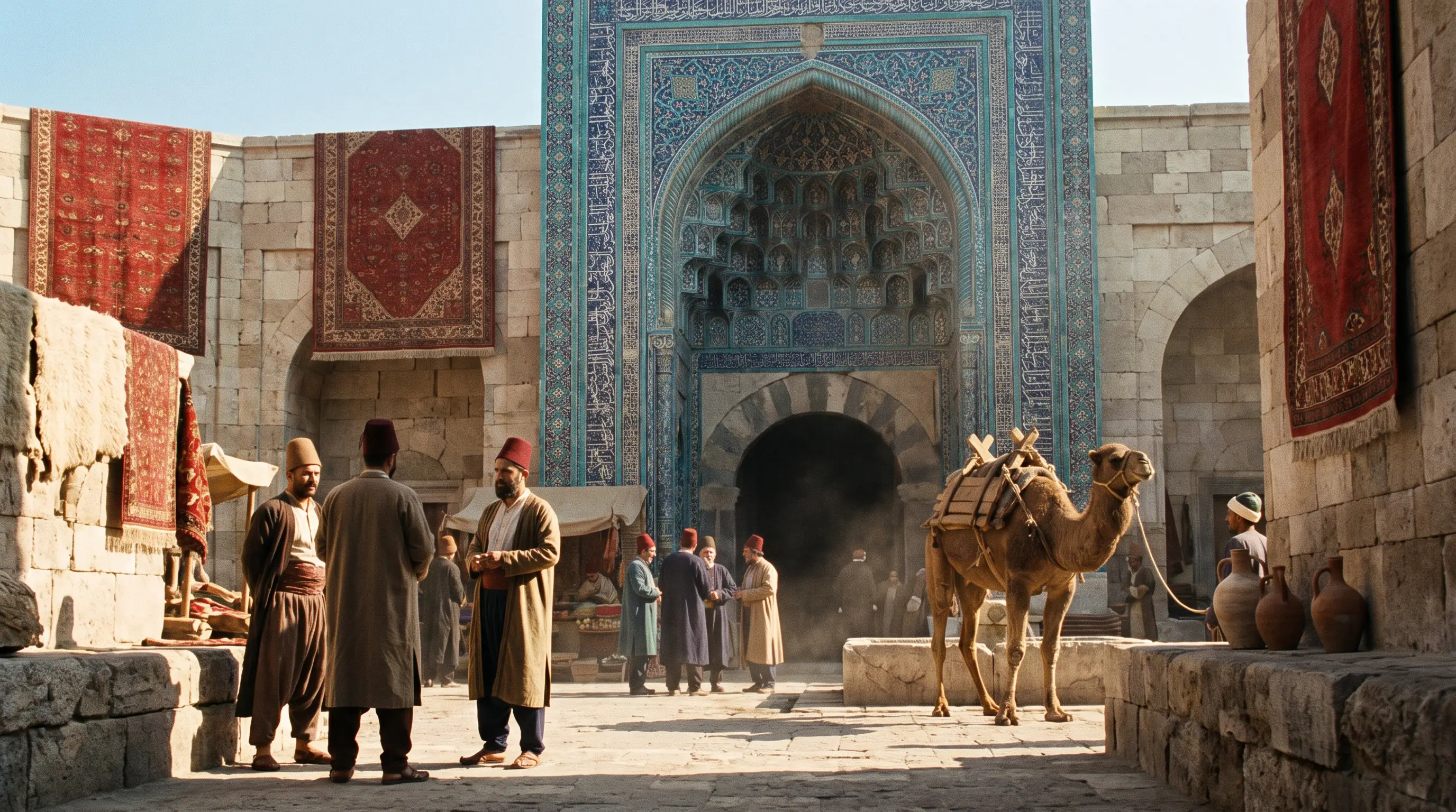 Supervised AI output — caravanserai with Timurid portal
