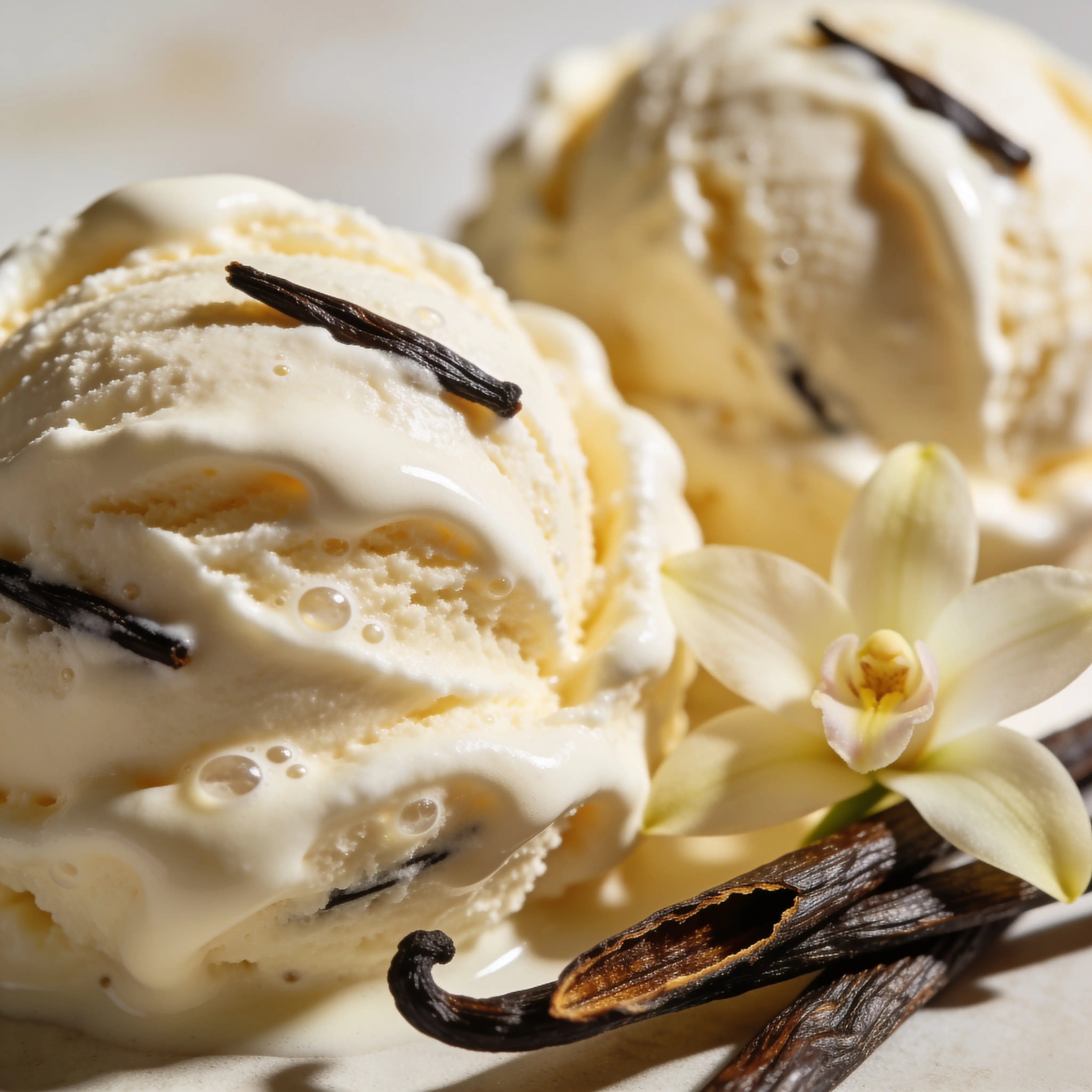 Vanillecreme, Vanilleschoten und Vanilleblüte für Vanilla Dream