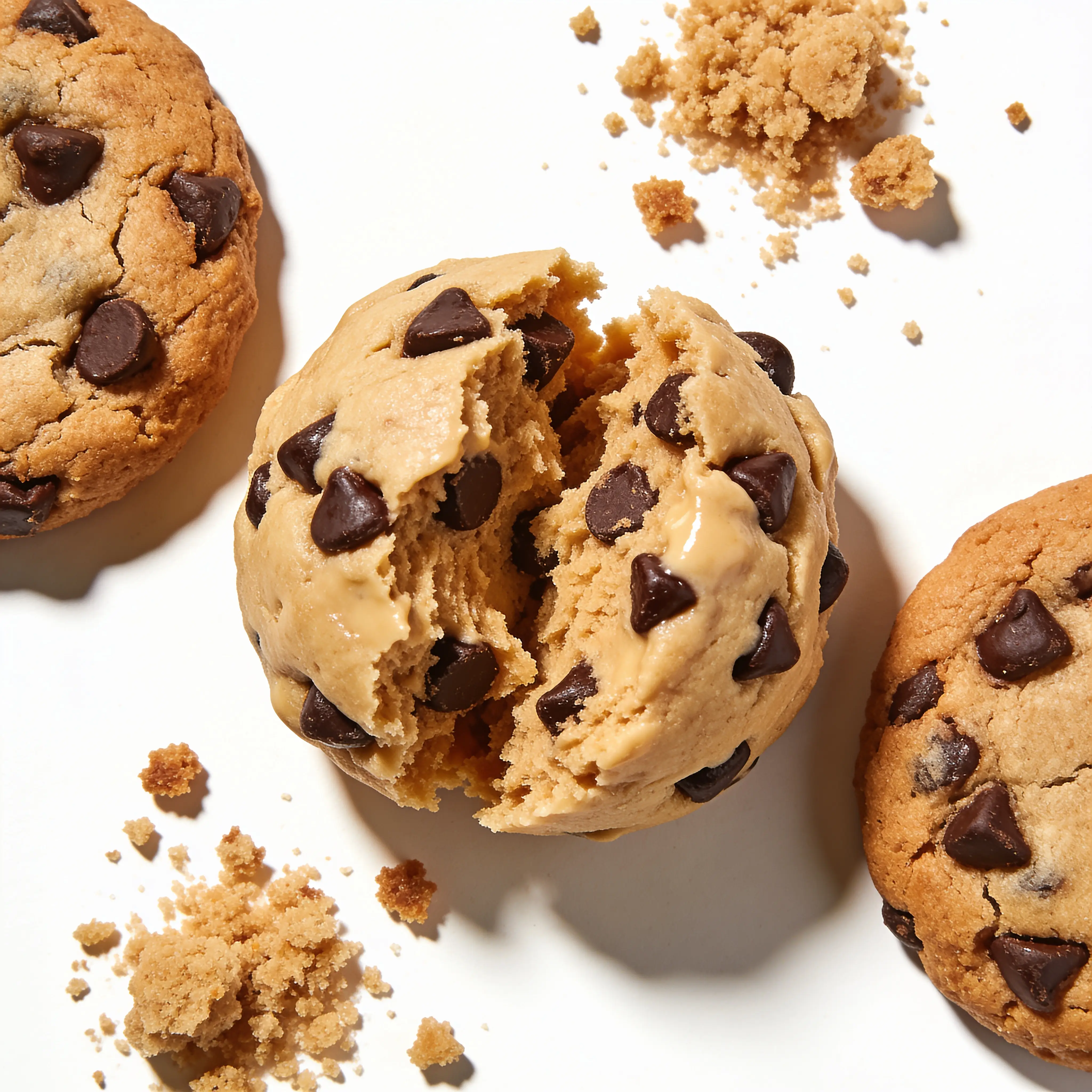 Weicher Keksteig mit Schokoladenstücken und Cookies für Cookie Dough