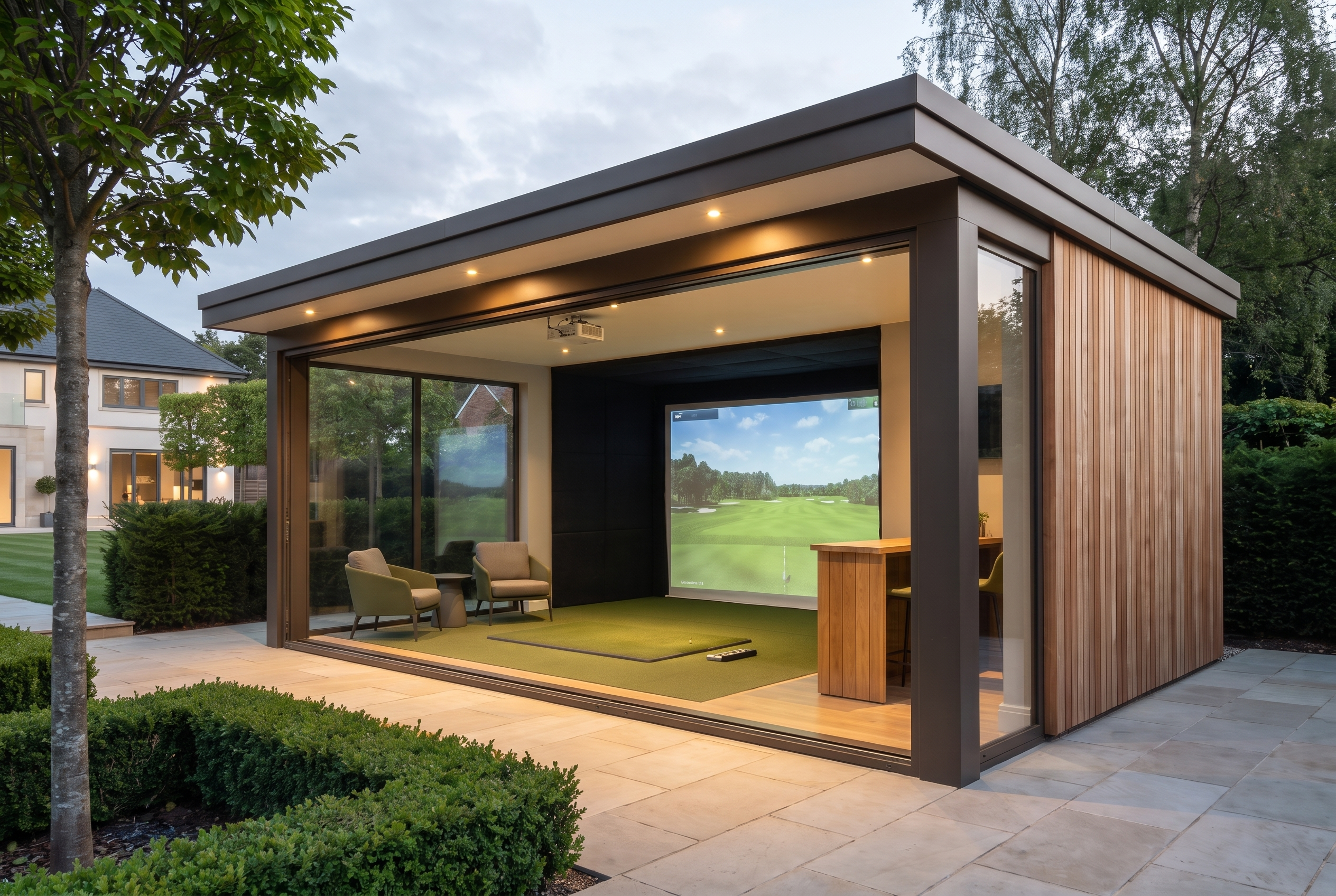 Sliding doors open the room to the garden.