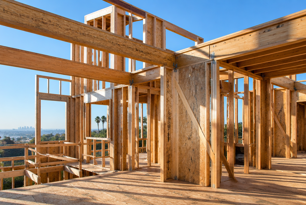Wood framing of a custom home under construction