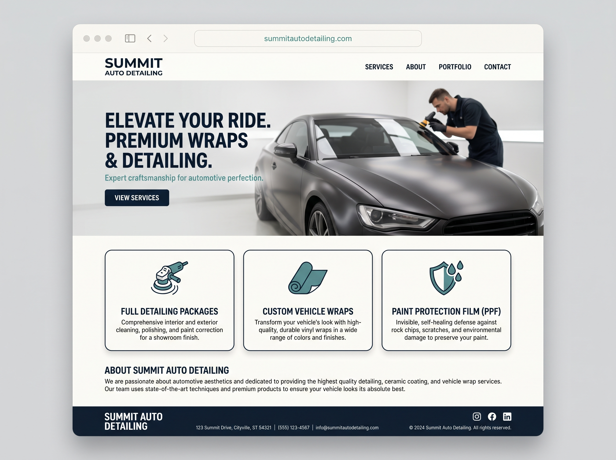 Automotive and vehicle wrap website concept mockup for a wrap and print shop