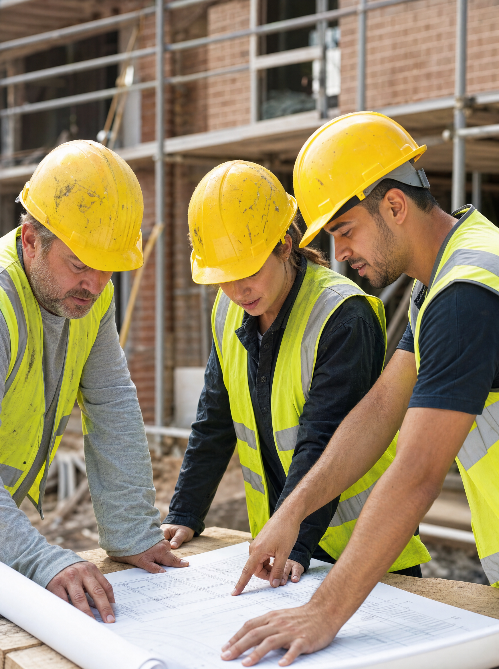 Experienced Builders Ltd team reviewing plans on-site