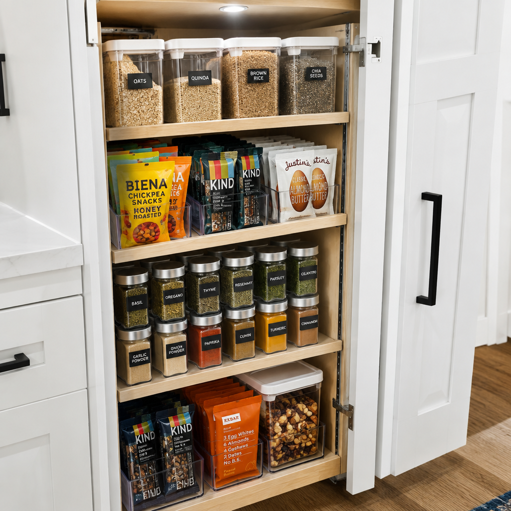Pull-out snack tray with clear storage containers