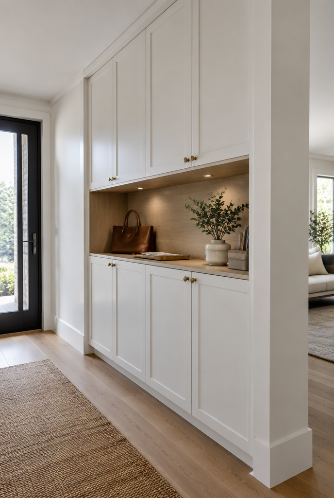 Full hallway entry unit with floor-to-ceiling cabinetry