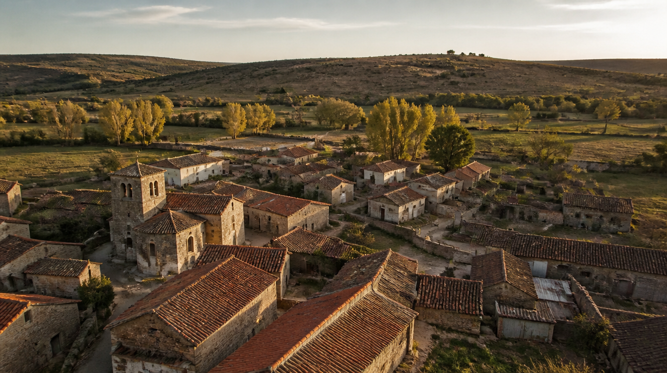 Vista aérea ilustrativa de un pueblo del noroeste peninsular