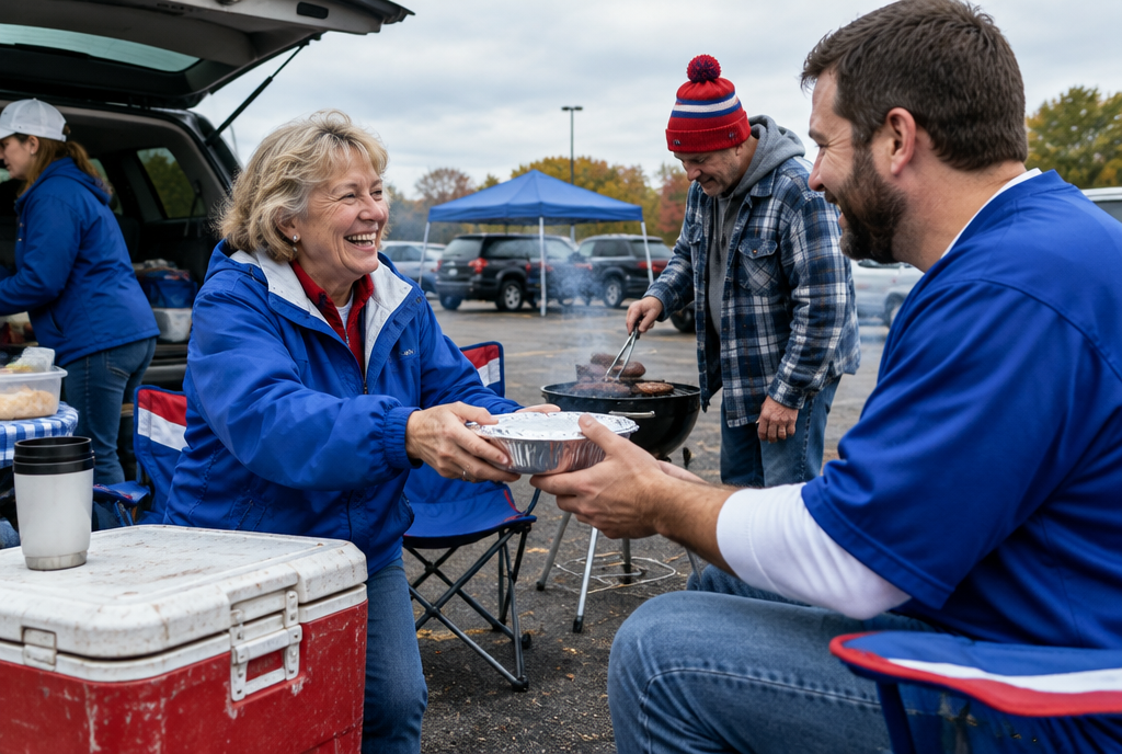 Buffalo football fans gathering outside on game day