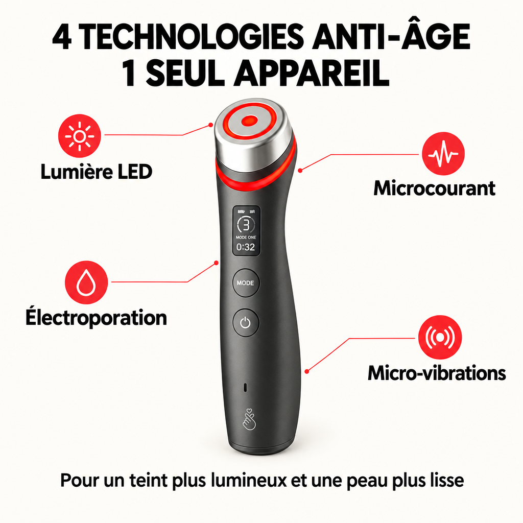 Le K-Glow Booster et ses 4 technologies : LED, microcourant, électroporation, micro-vibrations