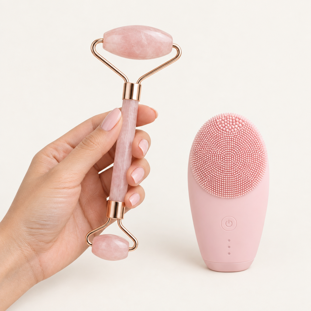 Rouleau de massage et brosse visage vibrante