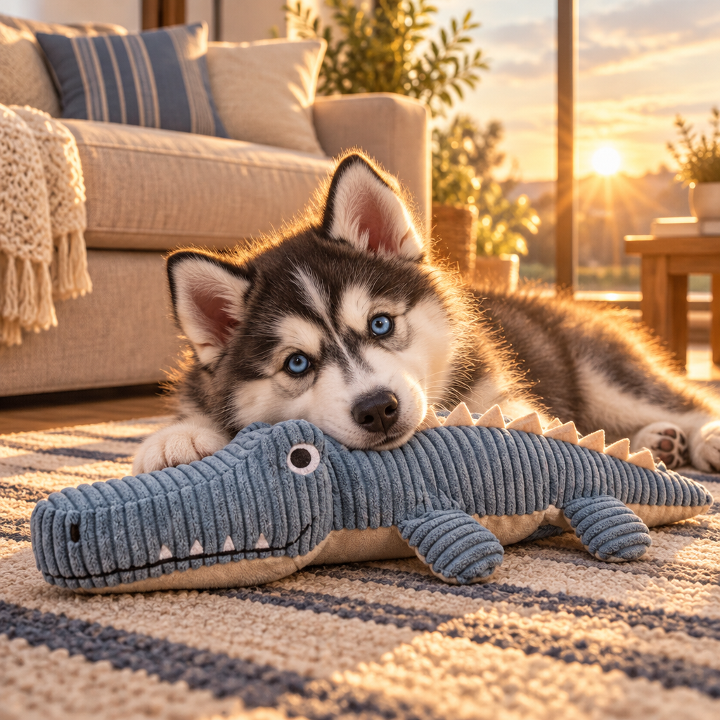 Husky odpoczywa z Krokusiem