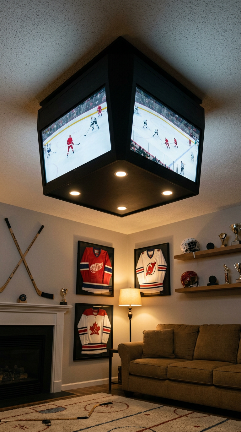 ArenaBox glowing on a hockey den ceiling