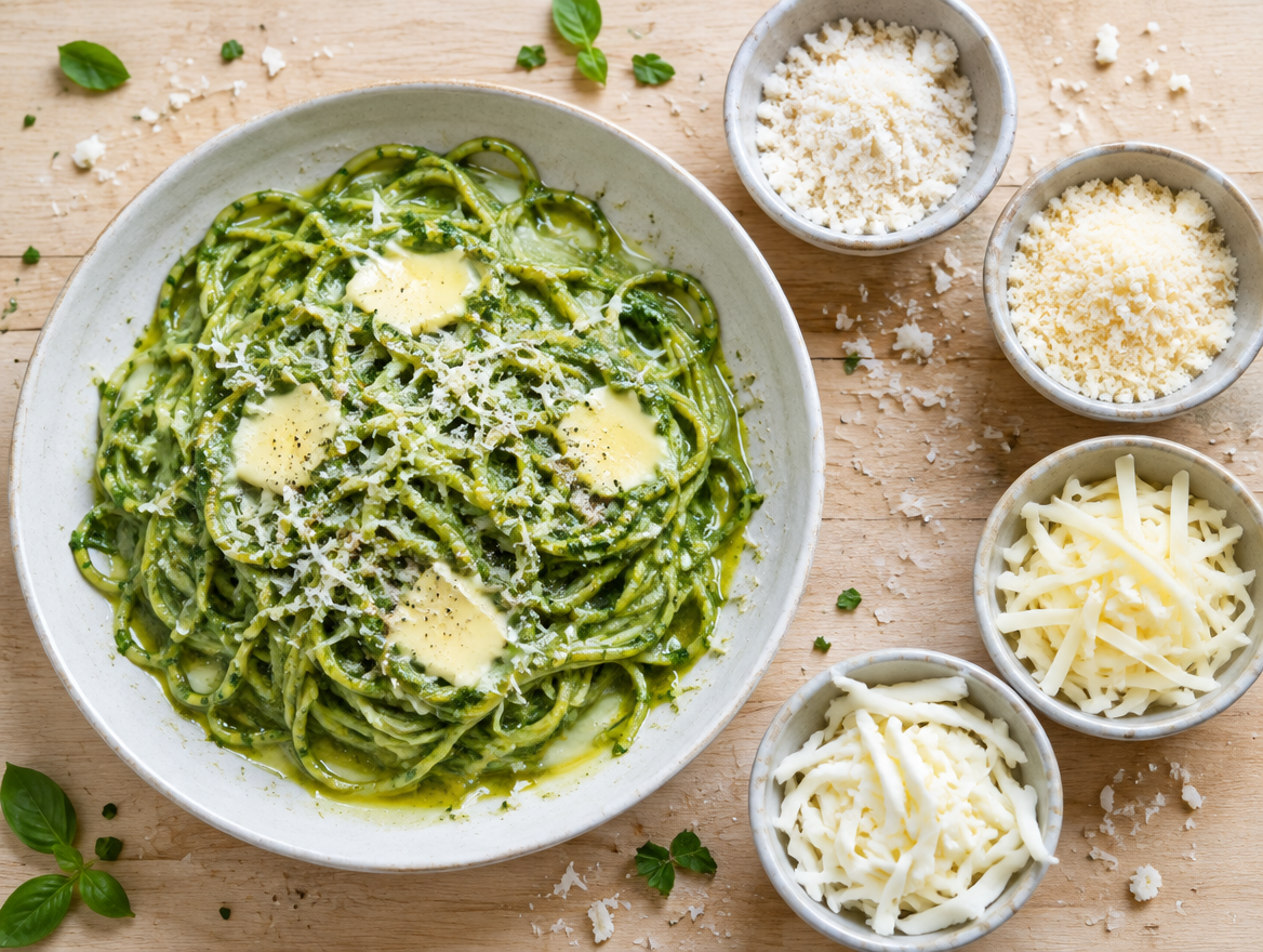 groene spaghetti met vier kazen