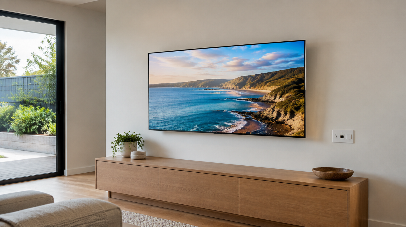 Photorealistic faceless TV and data installation