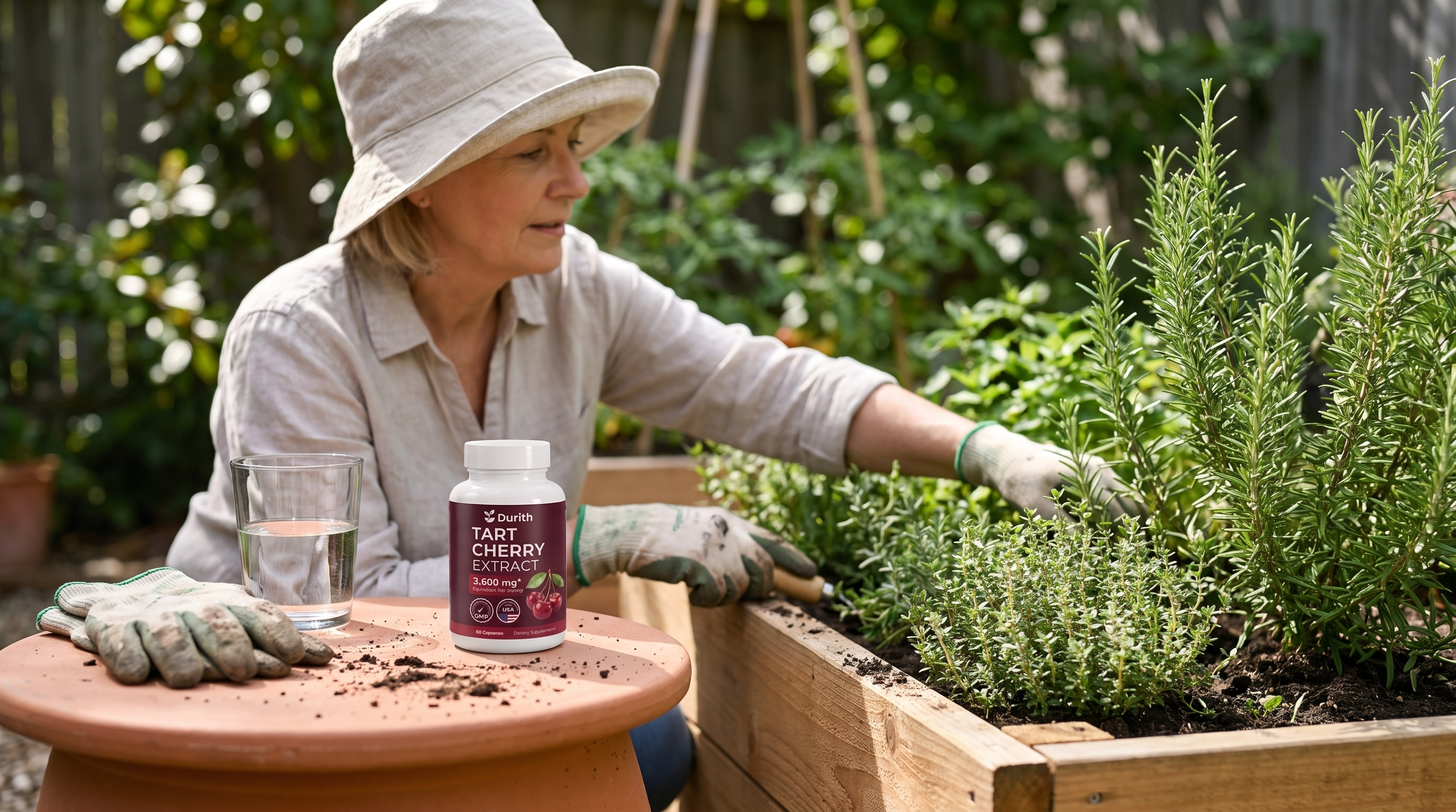 Durith Tart Cherry Extract in a home garden setting