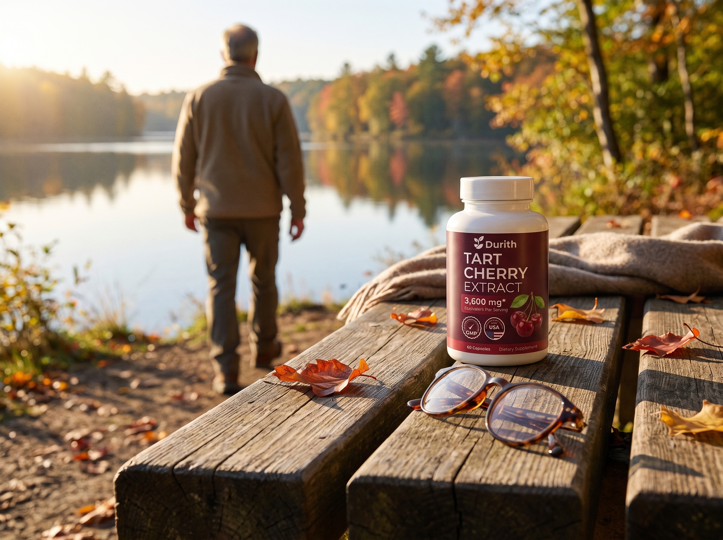 Durith Tart Cherry Extract beside an outdoor walking trail