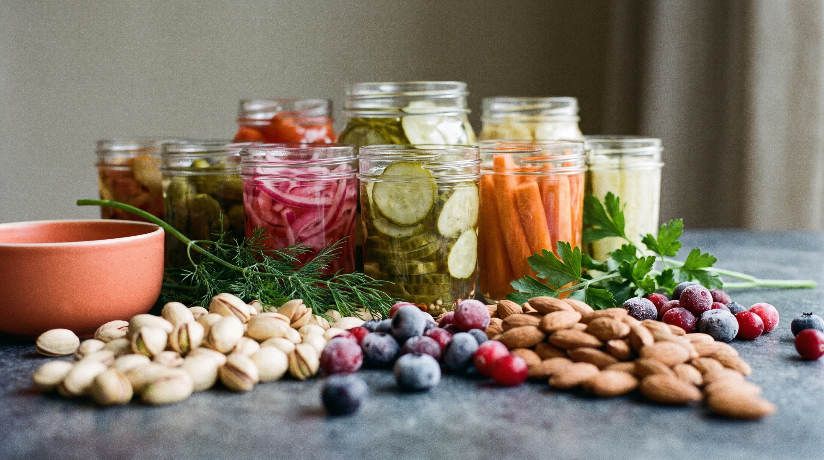 Frutos secos, vegetales y productos de despensa