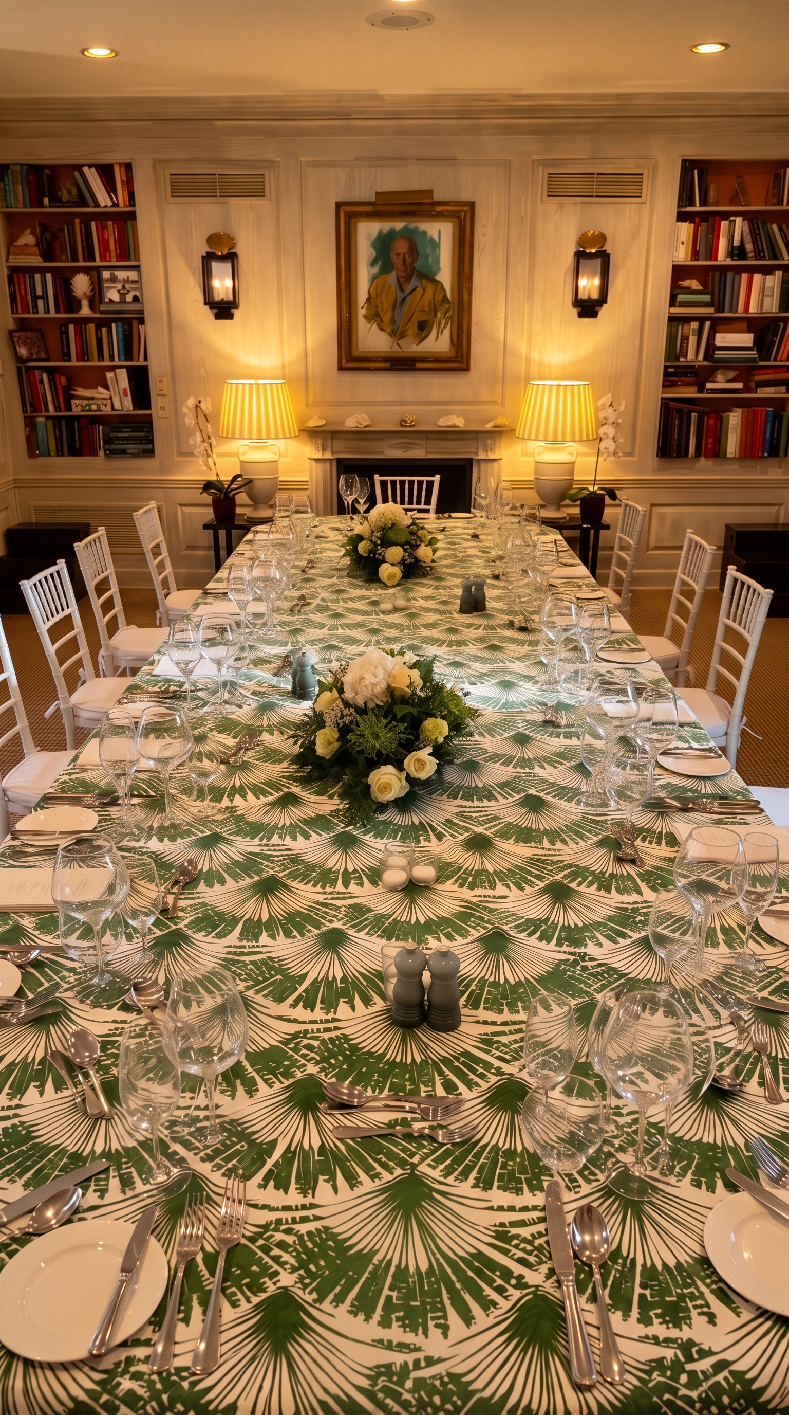 The Library at Lyford Cay Club set for an elegant dinner