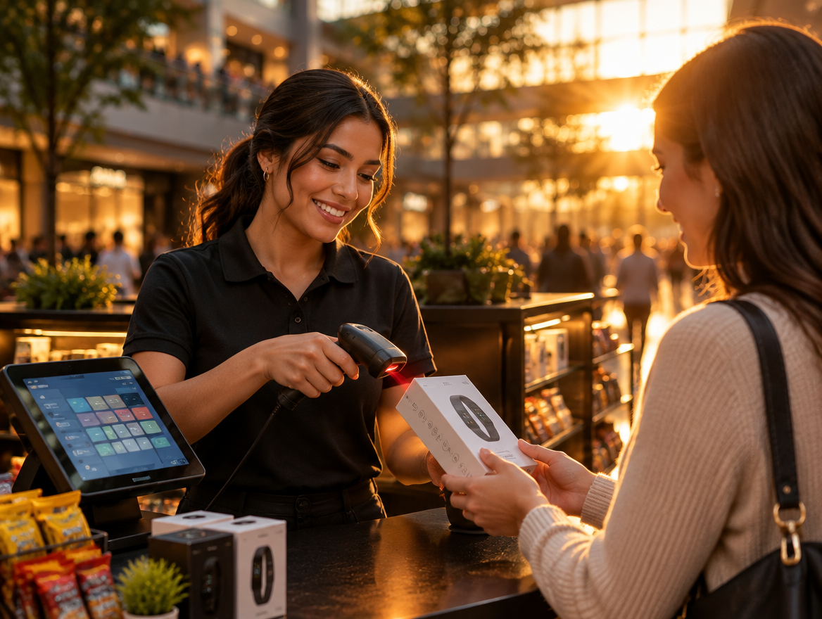 Sales rep scanning a product