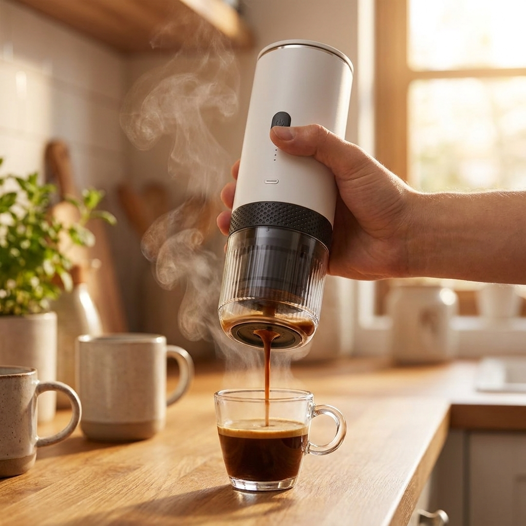 Witte Brewza met espresso die in een glazen kopje loopt