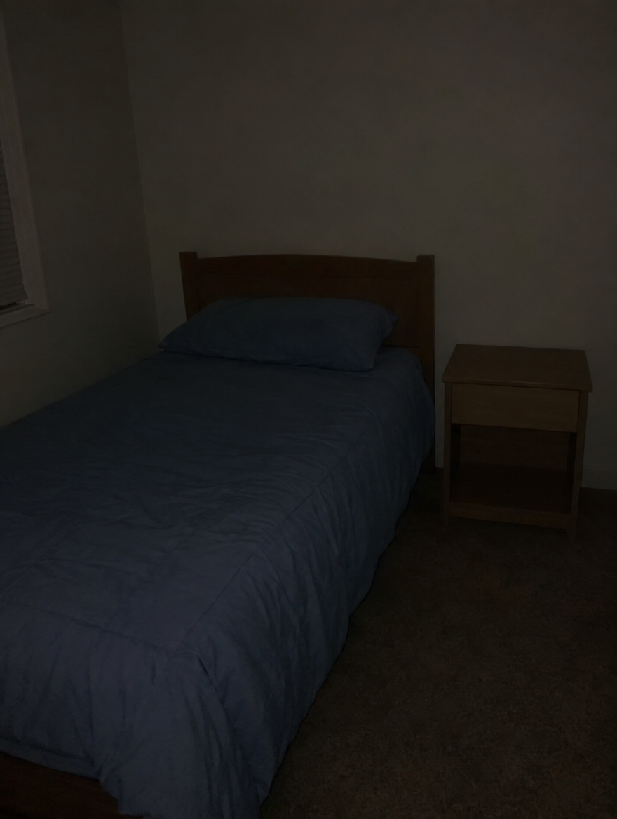 Ordinary dark bedroom before Prehistoric Glow